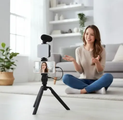 Tripé Para Celular Com Microfone e Led