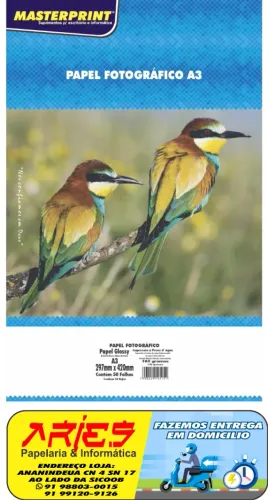 PAPEL FOTO GLOSSY A3 MASTERPRINT 180G 50 FOLHAS