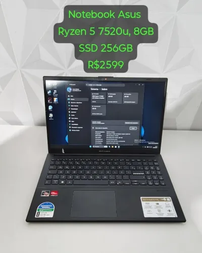 Notebook Asus Ryzen 5 7520u, 8GB, SSD 256GB