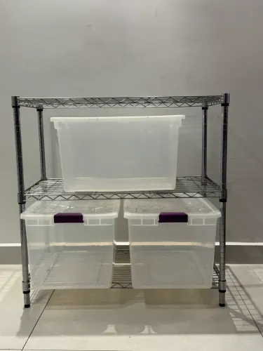 Estante aramado inox + 3 caixas organizadoras