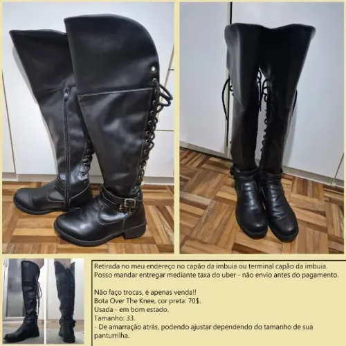 Bota Over The Knee preta 33, bom estado