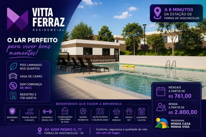CONHEÇA O VITTA FERRAZ, O CONDOMÍNIO CLUBE COM ITBI + REGISTRO GRÁTIS E ENTRADA FACILITADA