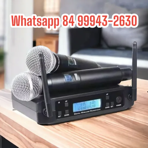 Microfone sem fio duplo UHF (bateria recarregável) Novo