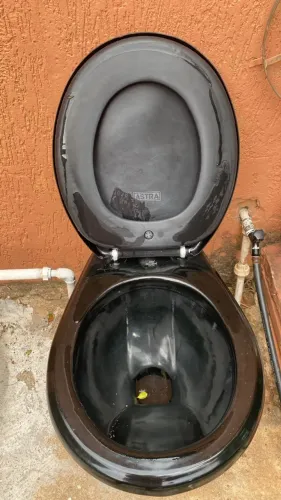 Vaso sanitário preto convencional com assento ? usado