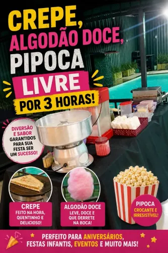 Crepe algodão doce e pipoca