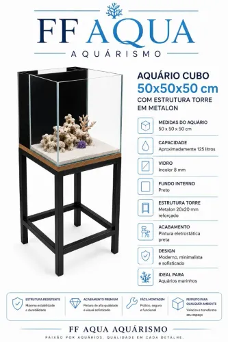 Aquário cubo 50x50x50 com estrutura de metalon com Samp