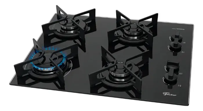 Cooktop a Gás Fischer 4 Bocas Fit Line Mesa Vidro Bivolt