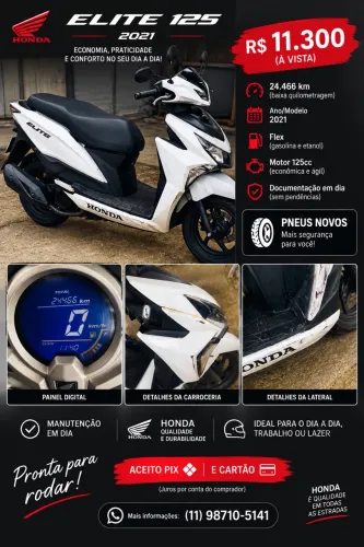 Honda Elite 125 2021 Branca - R$ 11.300