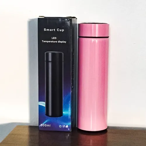 Garrafa Térmica Rosa com Termômetro Led 500ml