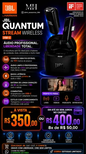 Microfone de Lapela JBL Quantum Stream Wireless
