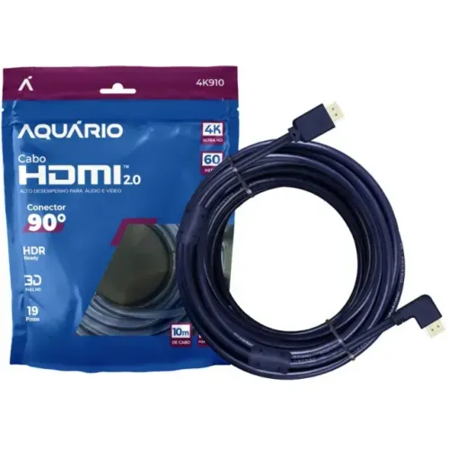 Cabo HDMI 2.0, 4k, 3d, 19 Pinos - 10 Metros 90° - Aquário