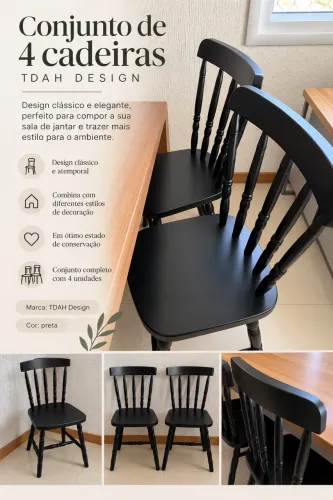 Conjunto 4 cadeiras mesa de jantar tdah