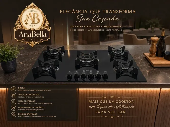 Cooktop Atlas 5 Bocas Com Tripla Chama