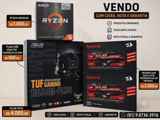 Ryzen 5500x3d + Asus Tuf B550 Am4 + 32 Ram (2x16) Redragon