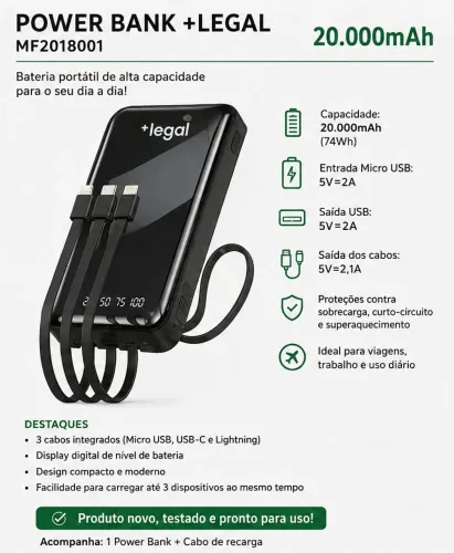 Power bank +Legal 20.000 mAh