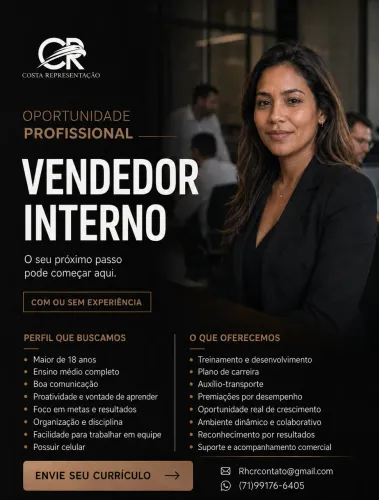 VAGA PARA VENDEDOR INTERNO 
