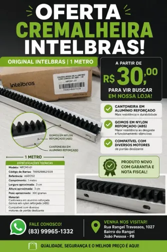 CREMALHEIRA PARA MOTOR DE PORTÃO DE GARAGEM INTELBRAS EM ALUMÍNIO, 1 METROS CADA