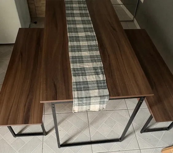 Mesa de Jantar Industrial com 2 Bancos - Madeira e Ferro