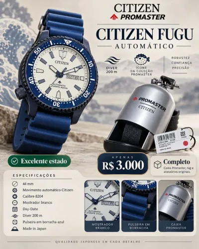 Citizen FUGU Black PVD - Estado de NOVO