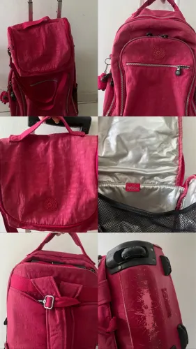Mochila Kipling Original Vinho - Rodinhas e Alças de Costas (2 em 1)