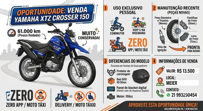 MOTO DE GARAGEM | YAMAHA XTZ CROSSER 150 ABAIXO DA FIPE