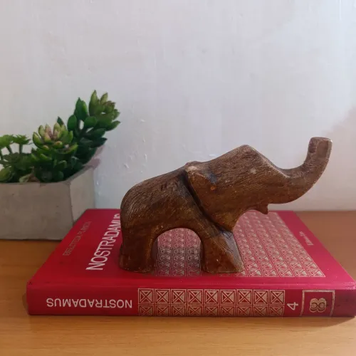 Escultura Artesanal em Pedra Esculpida Elefante Pesado 15x9