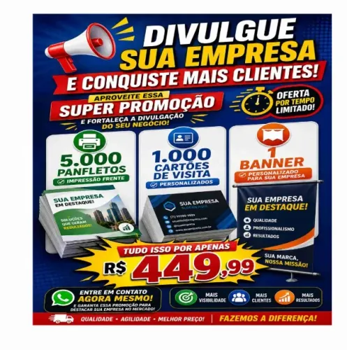 Atraia mais clientes : 1000 cartões de visita + 1 banner + 5000 panfletos