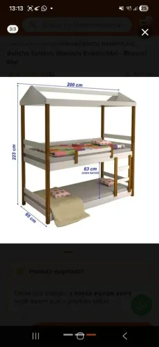 CAMA BELICHE SOLTEIRO DE CASINHA - COR BRANCO / MEL