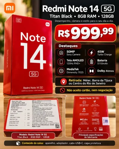 Lacrado! Redmi Note 14 5G 8 GB RAM 128GB