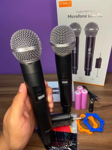 Microfone sem fio duplo Agold Recarregável Qualidade Profissional