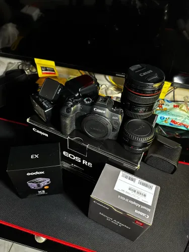 Cânon R8+lente+flash+ Radio flashX3