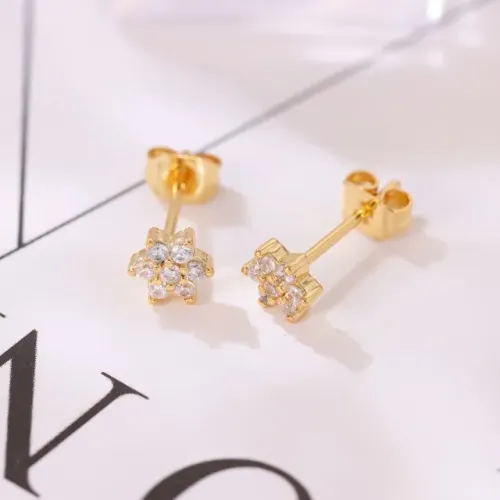 brinco pequeno florzinha dourada cravejado zircônia delicado dourado xye104277-o