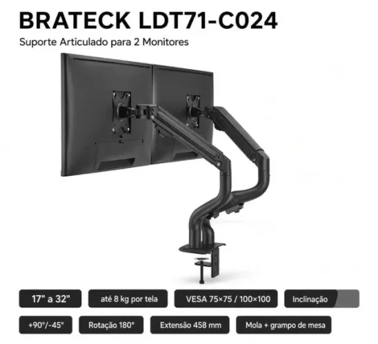 Suporte Articulado Para 2 Monitores - Brateck LDT71 C024