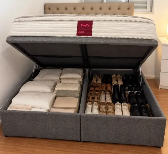 IWS 320 - CAMA QUEEN COMPLETA COM BAÚ, CABECEIRA E COLCHÃO I WANNA SLEEP