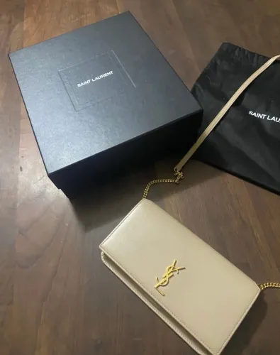 Bolsa Yves Saint Laurent phone holder porta celular nude nova completa