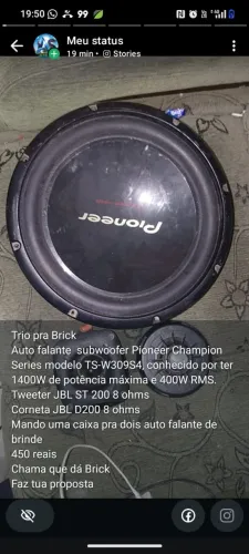 Trio para venda 1 auto falante de 12 Pioneer 1 corneta JBL e um tweeter JBL