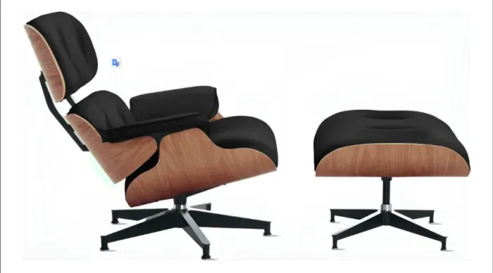 Poltrona Charles Eames (Ottoman) Com Banqueta Couro Natural