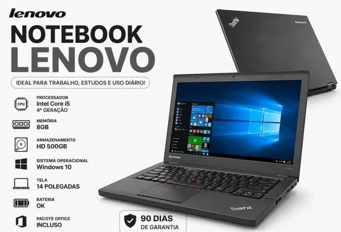Notebook Lenovo i5 da 4 geração, 8gb, hd 500gb, Windows 10 + pacote Office, bateria ok