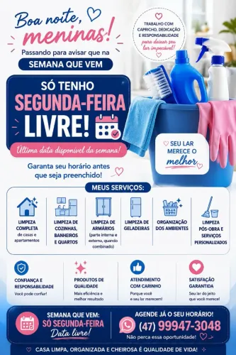 Agenda aberta pra segunda 