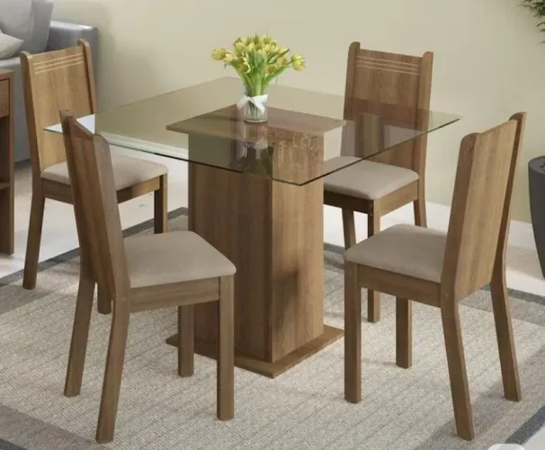 Vendo uma mesa de vidro 4 cadeiras , um armário, um painel com a lateral de vidro 