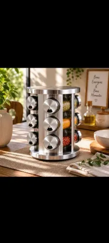 Porta condimentos inox com 12 potes de vidro