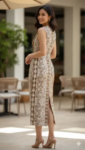Vestido tam PP / P Estampado Marrom e Branco
