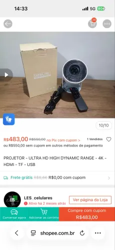 Projetor Ultra HD 4K com High Dynamic Range (HDR) - HDMI, TF e USB