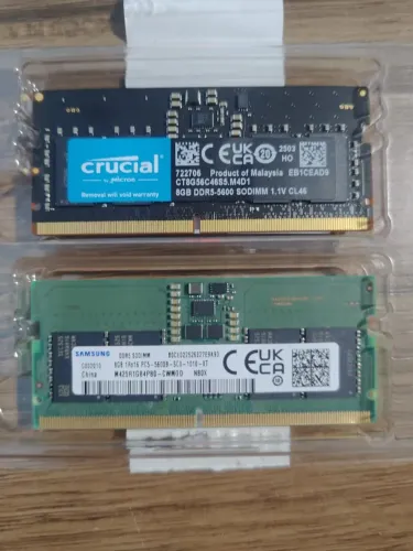 MEMÓRIAS DDR5 5600hz 2 PENTES DE 8 GB: SANSUNG E CRUCIAL