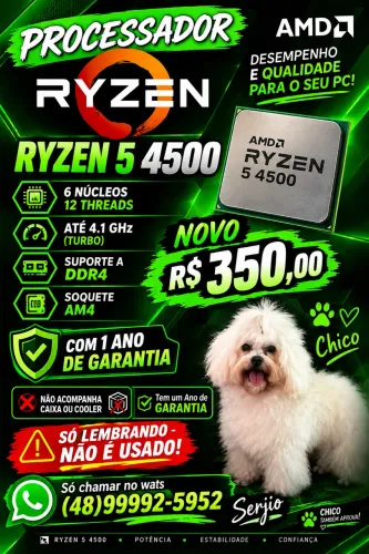 Processador RYZEN 5 4500 Novo c/ 1 Ano de Garantia 