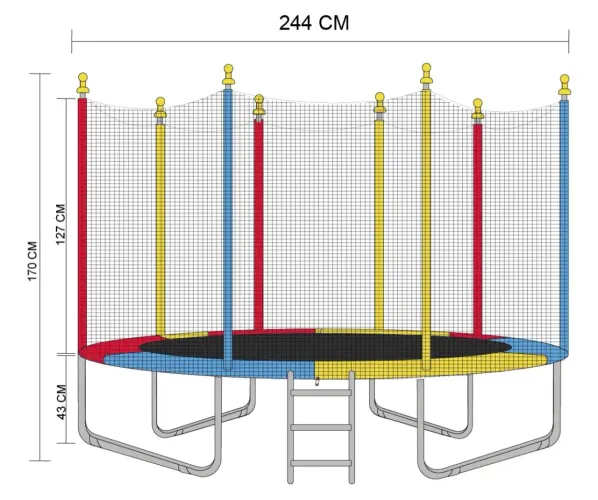 Cama Elástica Infantil 2,44m Colorida com Rede de Proteção - Produto Novo!