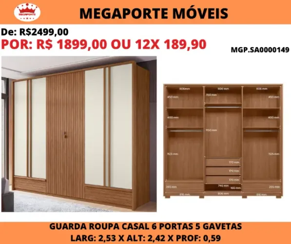 Guarda Roupa Casal 2,53 com 6P 5G