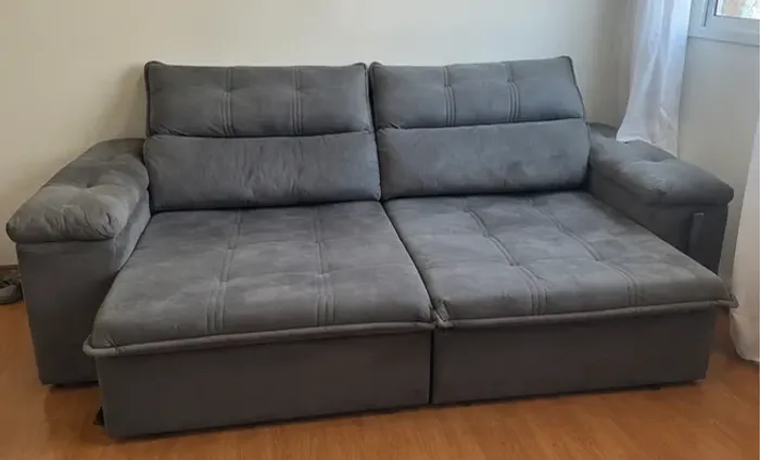 Sofá Retrátil Reclinável King House Verona 2,00m Velut Cinza C/ Molas