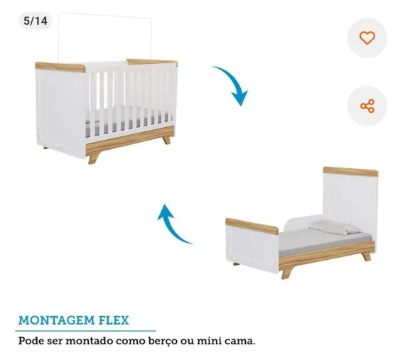 Berço Mini Cama 100% MDF Retrô/Incluso colchão <br><br>1/14