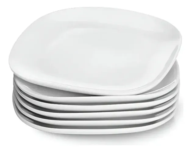 jogo 6 pratos quadrado raso sobremesa mesa branco opaline 22x21cm vd240